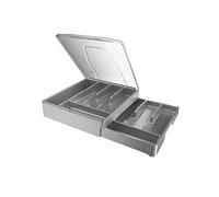 Kurberson Organizador de cubiertos de doble capa con tapa, soporte para utensilios con tapa, organizador de almacenamiento de cubiertos, color gris