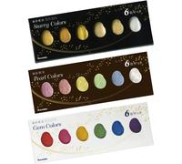 Kuretake GANSAI TAMBI STARRY/PEARL/GEM Juego de 6 colores de pintura de acuarela Colores de agua de mica dorados y plateados para adultos Certifi