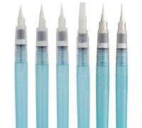 Kuretake Juego de 6 pinceles de acuarela largos, bolígrafos de pincel de agua, color fuudo, plano, menso, puntas de pincel flexibles surtidas, para profesionales, artistas, adultos, niños, fabricado