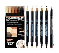 Kuretake Zig Cartoonist KURECOLOR - Juego de retrato fino y pincel, 5 colores con negro Mangaka, bolígrafos dobles de doble punta a base de alcohol, para artistas, profesionales, fabricados en Japón
