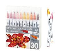 Kuretake ZIG Clean Color Real Brush, juego de 30 colores C, puntas de pincel flexibles, bolígrafos de acuarela para pintura, dibujo, caligrafía y letras de pincel para artistas, fabricado en Japón