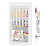 Kuretake ZIG CLEAN COLOR Real Brush - Juego de 6 colores (colores pálidos-I), rotuladores de acuarela de punta flexible profesional, fabricados en Japón