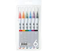 Kuretake ZIG Clean Color Real Brush Pens 6 colores con puntas de pincel flexibles, bol grafos de acuarela para pintar, dibujar, caligraf a y lett