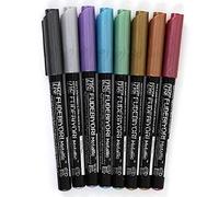 Kuretake Zig Fudebiyori - Bolígrafo de pigmento metálico a base de agua, juego de 8, punta de pincel