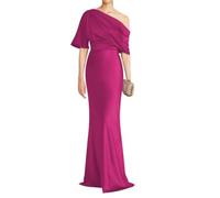 KURFACE Elegante vestido de dama de honor de satén de sirena para mujer con mangas y un hombro descubierto, hot pink, 54 Más