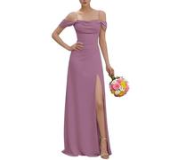 KURFACE Vestido de dama de honor con hombros descubiertos para mujer, con abertura plisada, tirantes delgados, vestido de noche formal de gasa, Wisteria, 46