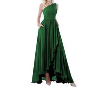 KURFACE Vestido de dama de honor de boda, con un hombro alto, bajo, formal, vestido de fiesta de graduación con bolsillos para mujer, Verde esmeralda., 38