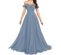 KURFACE Vestido de dama de honor de gasa con hombros descubiertos para mujer, fruncido, acampanado, sin mangas, formal, vestido de noche, Dusty Azul, 60 Grande