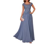 KURFACE Vestido de noche formal de gasa con apliques de encaje para madre de la novia, Dusty Azul, 50 Grande