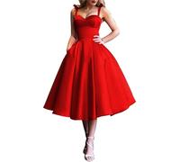 KURFACE Vestidos cortos de regreso a casa con tirantes y espalda de corsé acampanado, vestidos de fiesta de noche con bolsillos para jóvenes WSX494, rosso, 42
