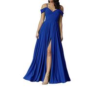 KURFACE Vestidos de dama de honor con hombros descubiertos y cuello en V, correa de espagueti, vestido formal de fiesta de graduación con abertura para mujer, azul real, 46