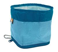 Kurgo Comedero Plegable para Perro - Cuenco de Viaje Portátil para Comida y Agua con Mosquetón - Estilo Zippy - 1.36 l - Azul Costero