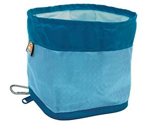 Kurgo Zippy, Comedero Plegable para Perro, Cuenco de Viaje Portátil para Comida y Agua con Mosquetón, 1.36L, Azul