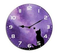 Kurmntregon - Reloj de pared de madera con diseño de gato morado, mariposa, galaxia, silencioso, cuarzo, dormitorio, sala de estar, oficina, gimnasio, cocina, baño, patio, decoración, redondo, 25,4 cm