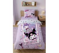 Funda de edredón Kuromi 140 x 200 cm con funda de almohada 70 x 90 cm - Ropa de cama para niños y adolescentes - 100% microfibra súper suave - Diseño reversible, lila y rosa