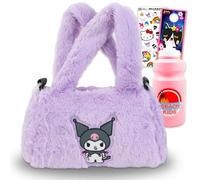 Kuromi - Juego de bolsas de lona para niños, paquete con bonita bolsa de equipaje de mano Sanrio, botella de agua, calcomanías y más | Juego de equipaje de viaje Sanrio Kuromi