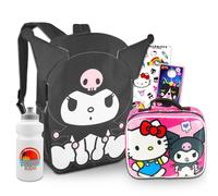 Kuromi - Juego de mochila y lonchera para niñas, paquete con mochila Kuromi de 16 pulgadas, bolsa de almuerzo, botella de agua, calcomanías, más | Juego de mochila Hello Kitty and Friends