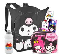 Kuromi - Juego de mochila y lonchera para niñas, paquete con mochila Kuromi de 16 pulgadas, bolsa de almuerzo, botella de agua, calcomanías, más | Juego de mochila Hello Kitty and Friends