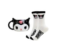 Kuromi - Juego de taza y calcetines de regalo, 350 ml, taza de porcelana 3D | Taza de café de porcelana con forma de Kuromi, diseño lindo de doble cara, regalos Kawaii para mujeres y adolescentes