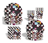 Kuromi - Juego de vajilla para fiesta de cumpleaños para niños, juego de accesorios para fiestas de cumpleaños de dibujos animados, decoración de cumpleaños Ku-romi, juego de decoración de cumpleaños