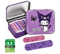 Kuromi Tiritas Infantiles - 24 Apósitos Adhesivos Resistentes al Agua e Hipoalergénicos en Caja Metálica - Tiritas para Heridas de Niños con Diseño Oficial Kuromi