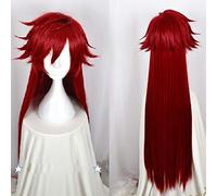 Kuroshitsuji Black Butler Grell Sutcliff Wig Red Long Straight Heat Resistant Hair Cosplay Wig + Wig Cap + Skull Chain Glasses