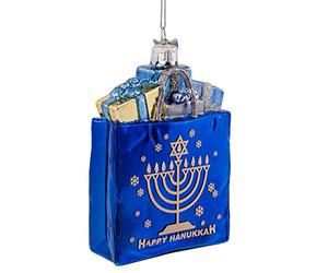 Kurt Adler 10,16 cm Noble Gems Feliz Hanukkah Adorno de Cristal Bolsa de Regalo