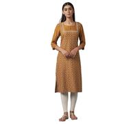 Kurta regular de viscosa con estampado floral para mujer (22Few17575-117521_Inca Gold_2Xl)