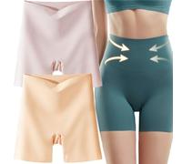 KURTIK ropa interior de cintura alta de seda helada para mujer con control del vientre, levantamiento de caderas, bragas ultra finas sin huellas, sin costuras de talle alto dos en una braga (2