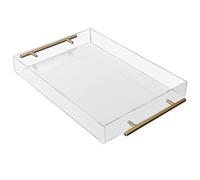 Kurtzy Bandeja Plastico Acrílico Transparente con Asas Doradas - 46 x 27,5 cm - Bandeja Rectangular Grande a Prueba de Derrames - Bandeja Decorativa, Café/Té, Alimentos, Bebidas y Desayuno