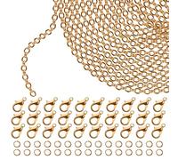 Kurtzy Cadena de Eslabones Dorada para Hacer Joyas 10 m x 1,5 mm Cadenas para Collares de Hierro, 30 Pinzas de Langosta y 30 Anillas Abiertas - Kit para Hacer Pulseras, Colgantes, Hombre y Mujer