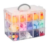 Kurtzy Caja Almacenamiento Plastico 3 Niveles - Ranuras de Compartimentos Ajustables - Caja Organizadora Plastico Transparente - Máximo 30 Compartimentos - Guardar Juguetes Joyas, Cuentas