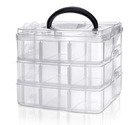 Kurtzy Caja Almacenamiento Plastico 3 Niveles - Ranuras de Compartimentos Ajustables - Caja Organizadora Plastico Transparente - Máximo 18 Compartimentos - Almacenar Joyas, Cuentas, Manualidades