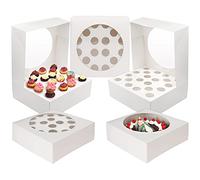 Kurtzy Caja Cupcakes Blancas con Ventana de Plástico Transparente (Pack de 5) Las Cajas Pueden Contener 20 Mini Cupcakes o Una Tarta Grande - Cajas Cupcakes, Magdalenas, Fiestas, Cumpleaños