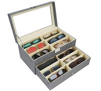 Kurtzy Caja para Gafas con Llave - Organizador de Gafas 2 Niveles y 12 Compartimentos para 12 Gafas, Gafas de Sol, Anteojos, Gafas para Leer - Organizador Gafas de Color Gris