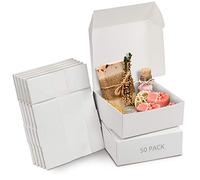 Kurtzy Cajas de Cartón Kraft Blancas (Pack de 50) - Medidas de las Cajas 12 x 12 x 5 cm - Caja Kraft Fácil Ensamblado Cuadrada Presentación - Cajas Blancas para Fiestas, Cumpleaños, Bodas