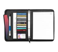 Kurtzy Carpeta Portadocumentos A4 Cuero Ecológico Negro - Organizador Empresarial Conferencia - Carpeta con Anillas, Porta Documentos, Padfolio con Bloc de Notas Soporte Tarjetas y Tableta