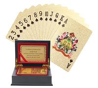Kurtzy Cartas Poker de Pan de Oro - Juegos de Cartas Impermeables para Magia, Jugar Póquer y Juegos Familiares - Baraja Poker Profesional con Diseño de 500 Euros y Caja de Regalo