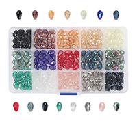 Kurtzy Cuentas para Hacer Pulseras de Vidrio (Pack de 225) 12 x 7,7mm - 15 Colores Variados - Cuentas de Colores en Forma de Gota Manualidades - Pequeños Abalarios para Pulseras con Caja de Plástico
