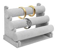 Kurtzy Expositor Pulseras de Terciopelo Gris (3 Niveles) 30 x 17 x 23 cm - Organizador de Joyas Desmontable - Expositor Collares, Relojes, Pulseras, Tobillera, Coletero, Diademas