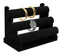 Kurtzy Expositor Pulseras de Terciopelo Negro (3 Niveles) 30 x 17 x 23 cm - Organizador de Joyas Desmontable - Expositor Collares, Relojes, Pulseras, Tobillera, Coletero, Diademas