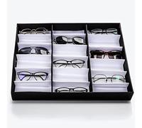 Kurtzy Organizador de Gafas de Sol con Cierre - Caja para Gafas con 18 Compartimentos para 18 Gafas - Expositor Gafas Negro Unisex con Tapa
