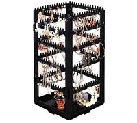Kurtzy Organizador Joyas Plegable de Acrílico Negro Cuadrado - 5 Niveles y 4 Paneles para Brazaletes y Collares - Soporte Pendientes Capacidad de 220 Pares - Expositor Joyas con 4 Lados