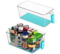 Kurtzy Organizador Nevera Cocina y Despensa con Asa y Base Antideslizante (Set de 2) Cajones Transparentes 2 Tamaños Diferentes - Organizador Frigorifico, Armario, Cajón, Congelador, Cuarto de Baño