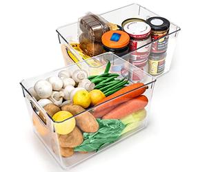 Kurtzy Pack de 2 Cajas Transparentes Organizadoras para Nevera y Alacena - 26 cm de Largo - Organizador Cocina de Plástico - Organizador Frigorifico, Baño, Cajón, Congelador y Hogar