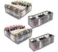 Kurtzy Pack de 4 Cajas Organizadoras para Ropa y Armario - 2 Cajas Grandes de 6 Separaciones y 2 Cajas Medianas de 7 Separaciones - Organizador Cajones para Ropa Interior, Vaqueros, Camisetas y Más