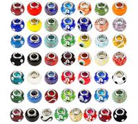 Kurtzy Pack de 50 Cuentas de Cristal Murano Variado Abalorios para Manualidades 14 mm Dijes Europeos Abalorios Llaveros Mixtos Cristal Soplado hacer Brazalete, Collares - Diseños y Colores Variados