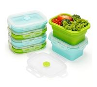 Kurtzy Pack de 6 Recipientes Herméticos para Alimentos Silicona Plegable con Tapas - 350 ml Fiambreras Comida Trabajo Apilables - Libre de BPA Reutilizable - Para Microondas, Lavavajillas y Congelador