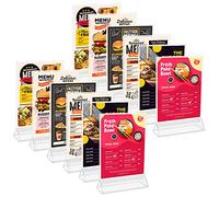 Kurtzy Porta Carteles A6 (Pack de 12) 11 x 19,5 cm - Expositor Transparente de Plástico Doble Cara en Vertical de Sobremesa - Portamenus Mesa, Marco de Fotos, Atril para Publicidad