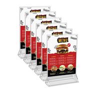 Kurtzy Porta Carteles A6 (Pack de 6) 11 x 19,5 cm - Expositor Transparente de Plástico Doble Cara en Vertical de Sobremesa - Portamenus Mesa, Marco de Fotos, Atril para Publicidad